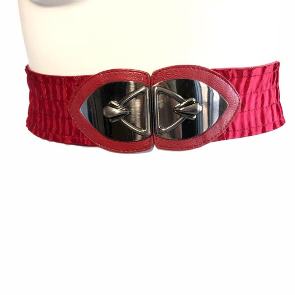 Womens Vintage Wide Belt Elastic Stretch Red 1990s 1980's Boho 3" Wide - Picture 4 of 9